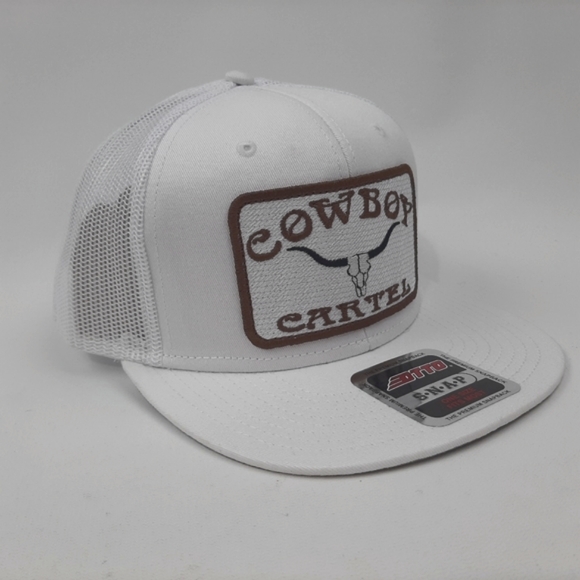 Cowboy Cartel Flat Bill Snapback Mesh Trucker Hat Cap White - Picture 3 of 4